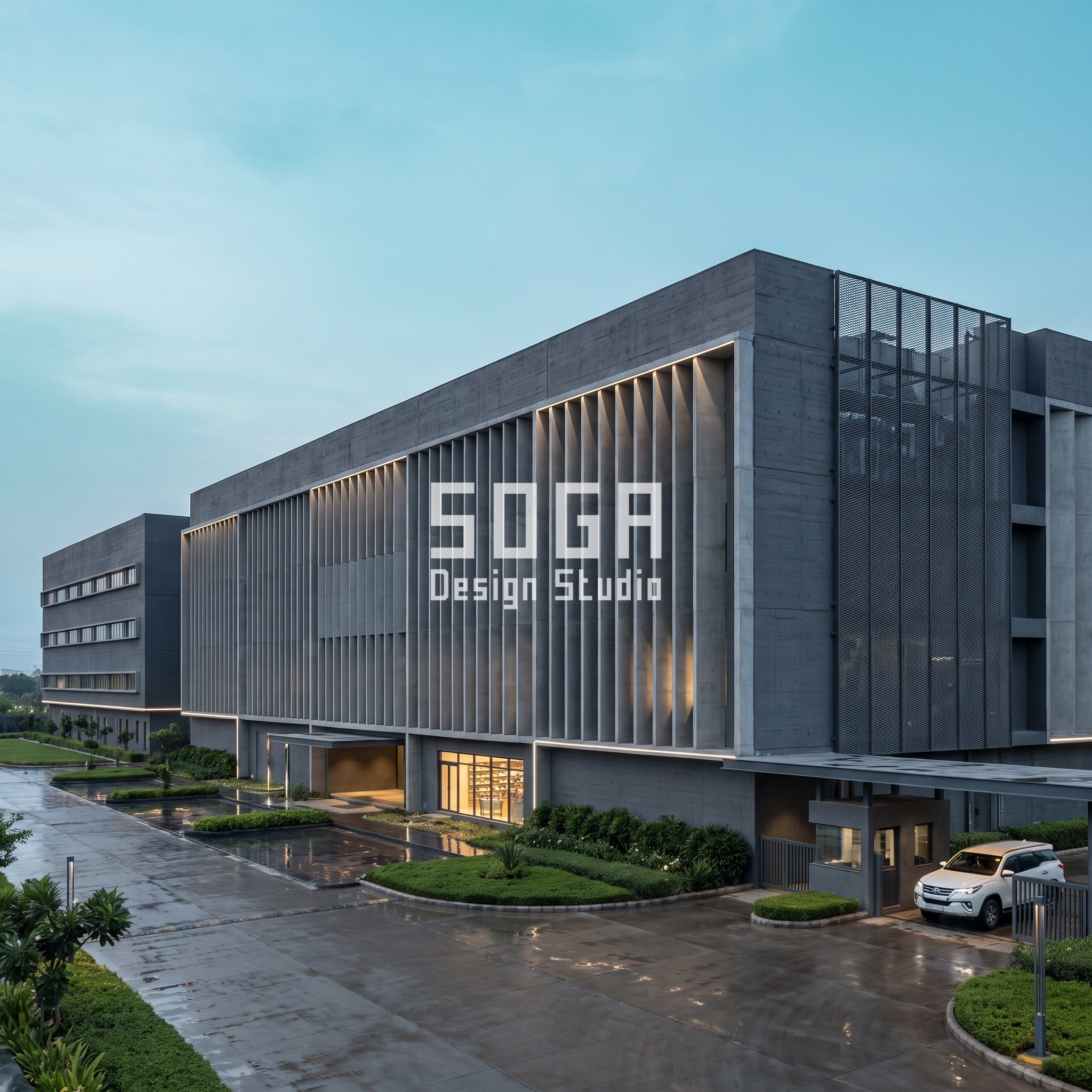 Hyperscale data center campus in Pune with a zoned airflow security screen, blade depth stepping from 80mm to 450mm across five zones