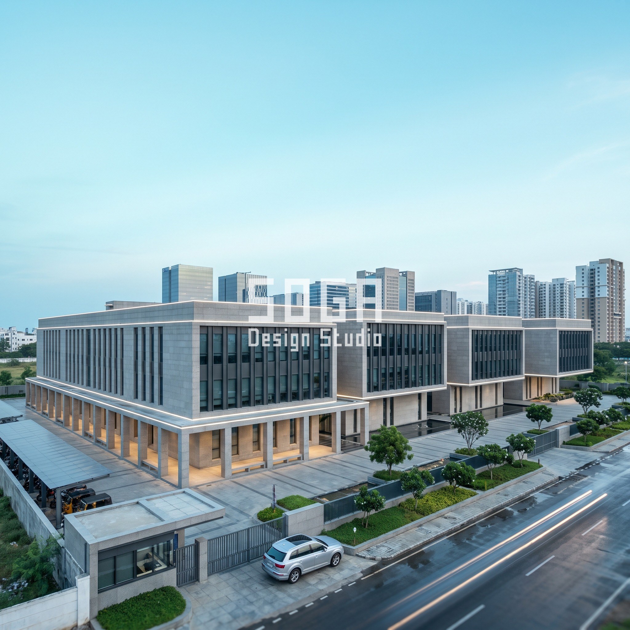 Chennai data center campus with four seismic-separated data hall slabs offset from 1.3m to 7.15m