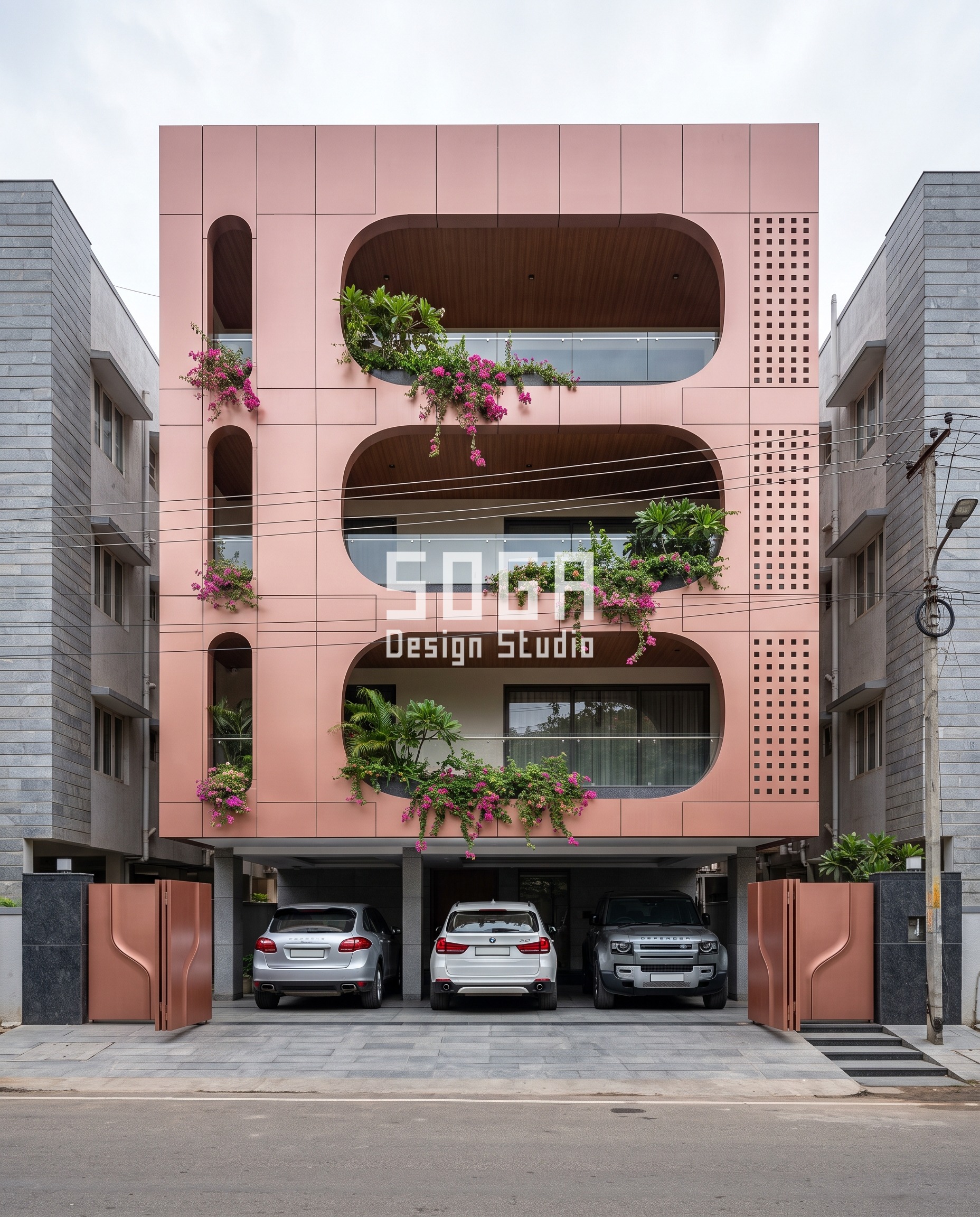 Balcony Cantilever Limit India 2026: Facade Design Guide 1 Carved Monolith / Organic Frame / Smooth rose copper facade, Bengaluru (Indiranagar) - SOGA Design Studio
