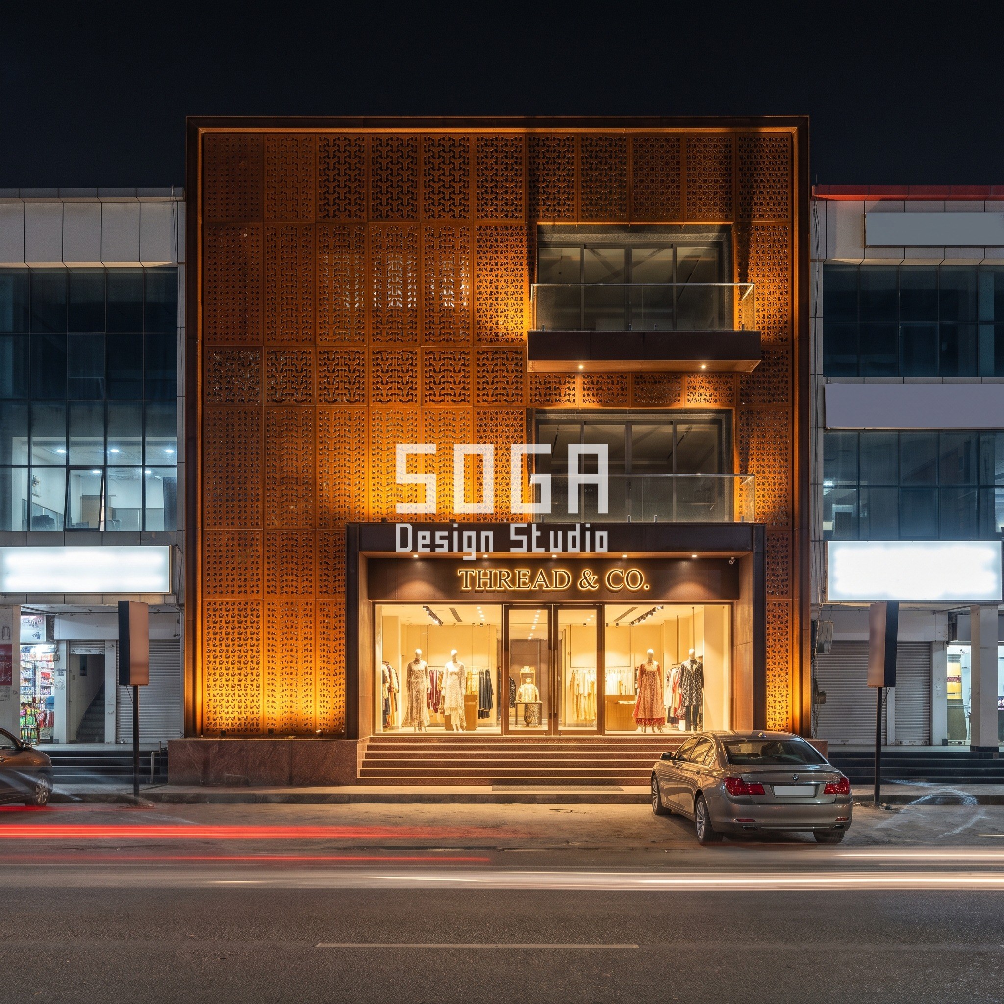 Corten, Bronze, Aluminium Facade Finish: Showrooms India 5 Corten steel jaali screen facade on Thread and Co fashion flagship, Gurugram
