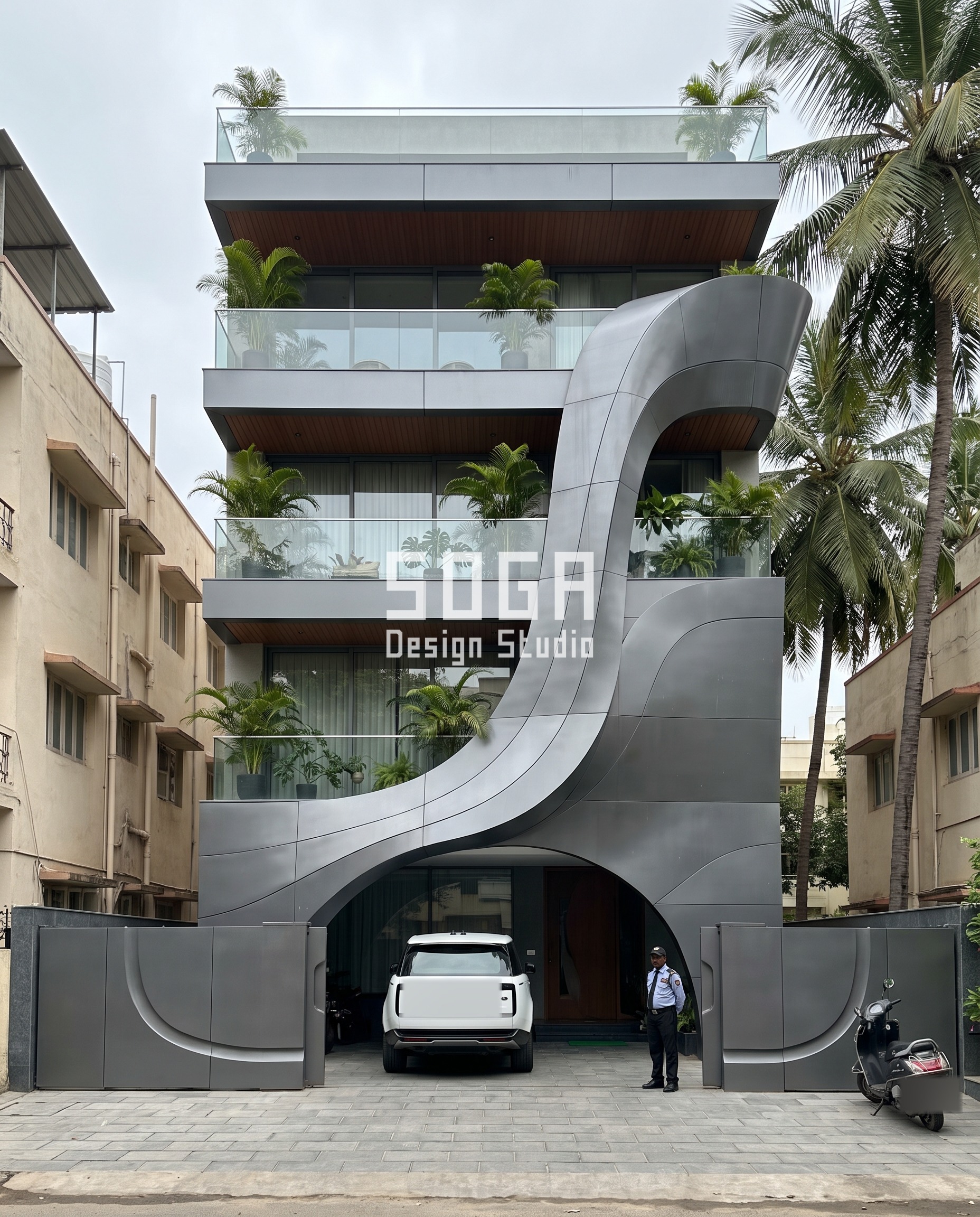 Carved Monolith / Organic Frame / Smooth graphite facade, Bengaluru (Indiranagar) - SOGA Design Studio