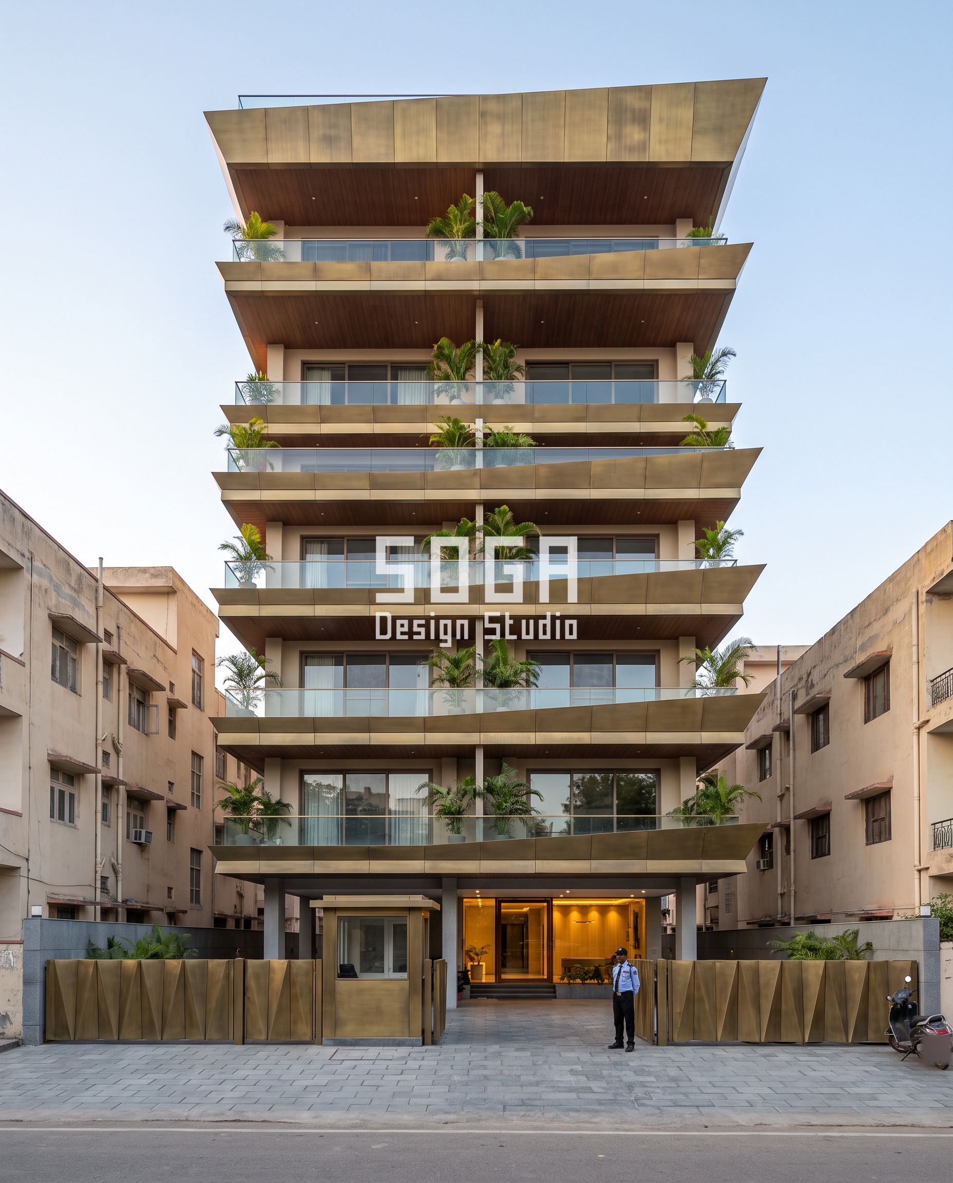 Rotated Faceted Trays / Faceted Antique Brass facade Jaipur - SOGA Design Studio