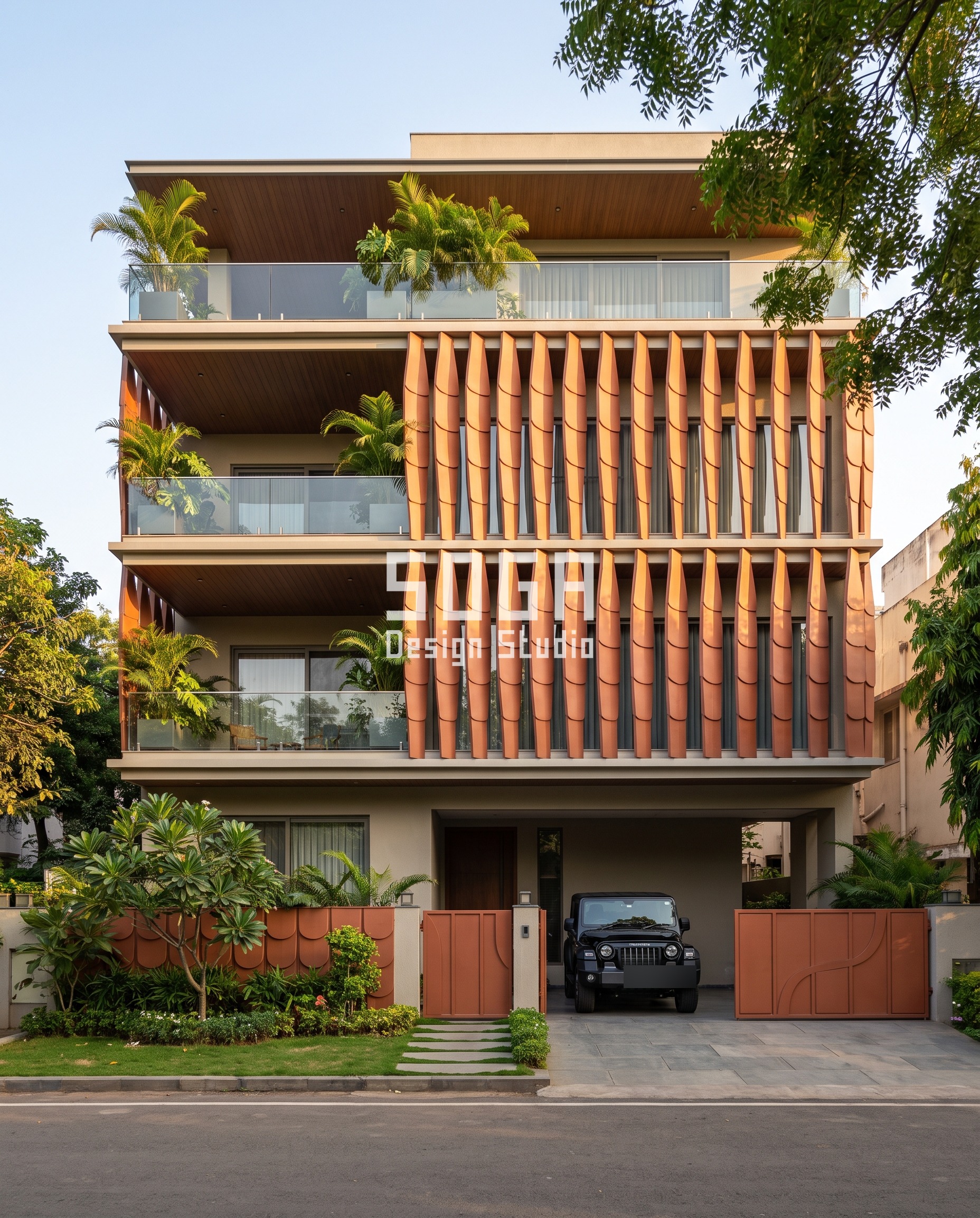 Petal-blade facade design villa, Bhopal - SOGA Design Studio