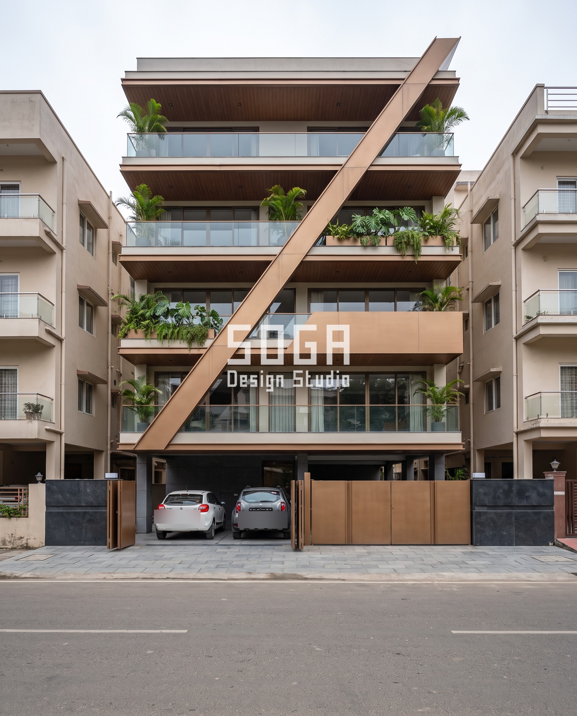 Diagonal spine facade design, Guwahati - SOGA Design Studio